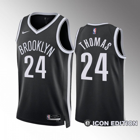 Men%27s Brooklyn Nets #24 Cam Thomas Black Icon Edition Stitched Basketball Jersey